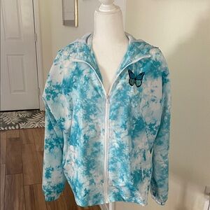 Blue Tie-Dye Hoodie with Butterfly Patch
